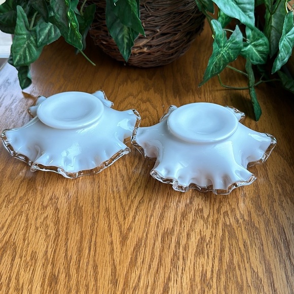 FENTON Milk Glass Silver Crested Ruffled Edge Candy Trinket Dish Duo 6”Dia 2”H - Picture 9 of 12